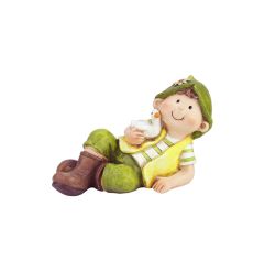 7.5"" Young Boy Gnome Laying with Duck Spring Outdoor Garden Patio Figure