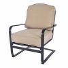 5-Piece Harmony Cast Aluminum Patio Chair and Gas Fire Pit Outdoor Furniture Set - Tan Cushions