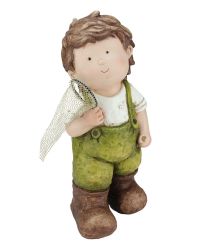 18.25"" Young Boy Gnome with Butterfly Net Spring Outdoor Garden Patio Figure