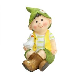 7"" Young Boy Gnome Sitting with Duck Spring Outdoor Garden Patio Figure
