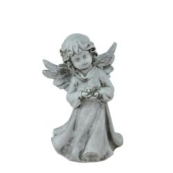 6.5"" Heavenly Gardens Distressed Gray Cherub Angel Girl with Flower Outdoor Patio Garden Statue