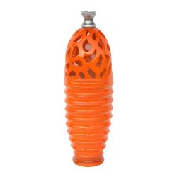 15"" Tangerine Orange and Gray Decorative Outdoor Patio Cutout Vase