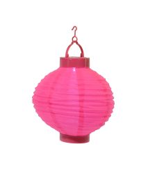 7.75"" Hot Pink Solar Powered Outdoor Garden Patio Chinese Lantern - Cool White LED Light