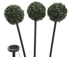 Set of 3 Solar Powered Topiary Outdoor Patio Garden Lawn Stakes 19.5"" - Warm White LED Lights