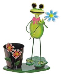 15"" Green Frog With Flowers on a Lily Pad Decorative Spring Outdoor Garden Planter