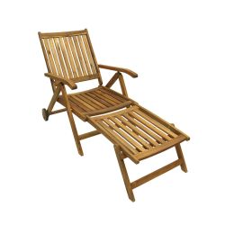 54.5"" Acacia Wood Outdoor Patio Furniture Sun Lounger Chair