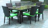 7-Piece Black Resin Wicker Outdoor Furniture Patio Dining Set - Lime Green Cushions