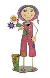 41"" Pink and Green Girl With Sunflower Garden Decorative Spring Outdoor Planter