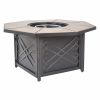 5-Piece Harmony Cast Aluminum Patio Chair and Gas Fire Pit Outdoor Furniture Set - Tan Cushions