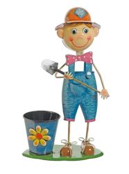 20"" Boy With Shovel and Polka Dot Bow Tie Decorative Spring Outdoor Garden Planter