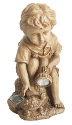 12"" Boy with Turtle Solar Powered LED Lighted Outdoor Patio Garden Figure