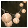 Set of 10 White Fabric Round Chinese Lantern Summer Garden Patio Christmas Lights - White Wire