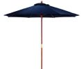9' Outdoor Patio Market Umbrella - Navy Blue and Cherry Wood