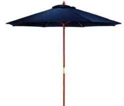 9' Outdoor Patio Market Umbrella - Navy Blue and Cherry Wood
