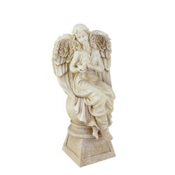 17"" Heavenly Gardens Distressed Almond Brown Sitting Angel with Dove Outdoor Patio Garden Statue