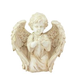 10"" Heavenly Gardens Distressed Ivory Kneeling Cherub Angel with Dove Outdoor Patio Garden Statue