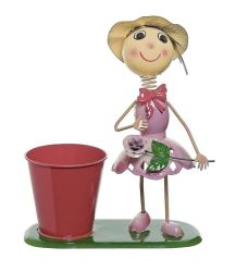 13"" Girl With Purple Dress and Flower Decorative Spring Outdoor Planter