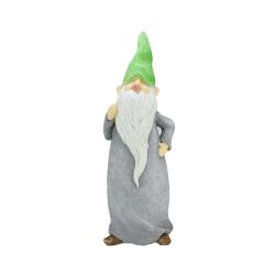 29"" Standing Gnome with Gray Robe and Green Cap Outdoor Patio Garden Statue