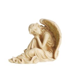 12"" Distressed Ivory & Golden Mosaic Glass Winged Religious Resting Angel Outdoor Patio Garden Statue