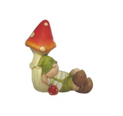 17"" Young Boy Gnome Under a Mushroom Spring Outdoor Garden Patio Figure