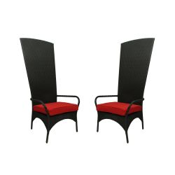 Set of 2 Black Resin Wicker Outdoor Patio King Chairs - Red Cushions