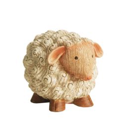 7"" Grooved White Roly-Poly Stone Sheep Indoor/Outdoor Statue Decoration