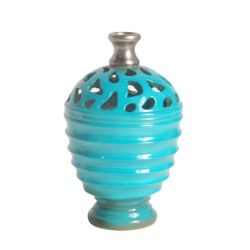 9.5"" Cerulean Blue and Gray Decorative Outdoor Patio Cutout Vase