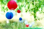 Set of 10 Red, White and Blue Round Chinese Lantern Patio Lights - White Wire