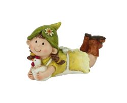 8"" Young Girl Gnome Lounging with Chicken Spring Outdoor Garden Patio Figure