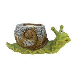 19.25"" Green and Brown Snail Outdoor Patio Garden Statue and Weathered Planter