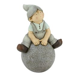 16"" Young Boy Gnome Sitting on Ball Spring Outdoor Garden Patio Figure