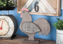 Wood dark brown finish rooster statue