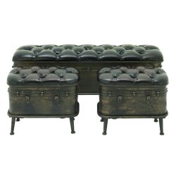 Gorgeous metal leather ottoman set of 3