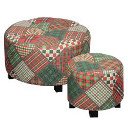 Stylish and charming set of 2 stripe and check ottomans