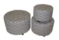 Marvellous and lovely 3pc wood linen round ottoman