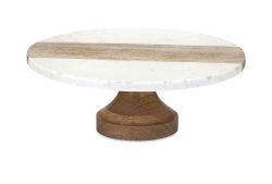 Appealing poppy marble and wood cake stand