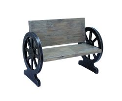 Solid wood bench with weight bearing wheel shaped legs