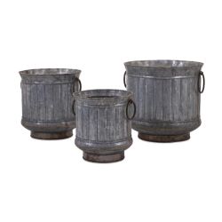 Griffin galvanized planters with brass edging - set of 3